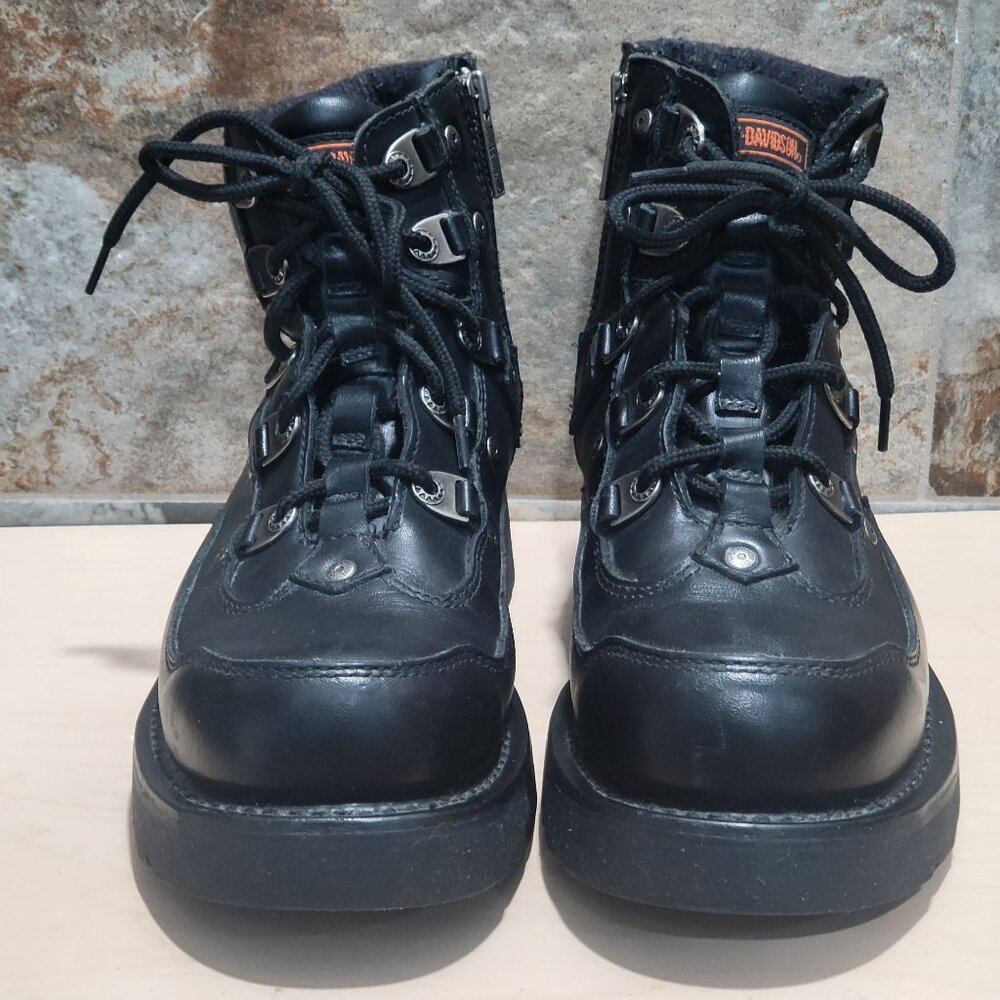 Harley Davidson 94011Black Leather Side Zip Motorcycle Boots 8.5